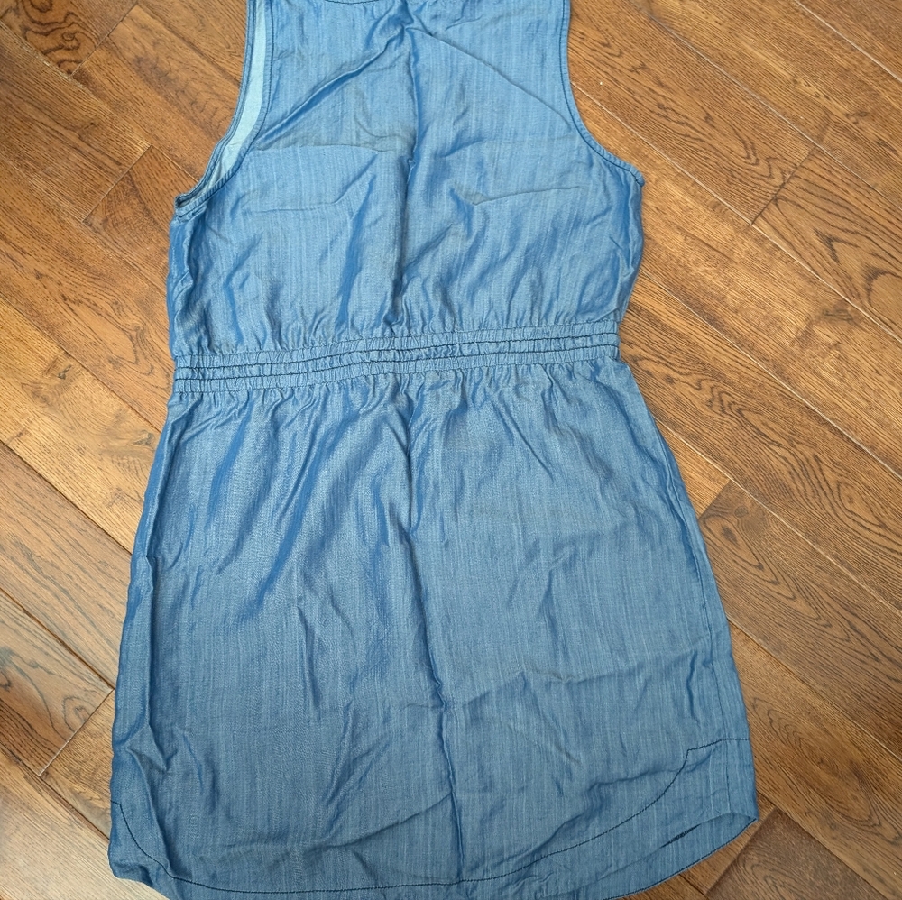 Ann Taylor Loft Lyocell Blue Chambray Sleeveless Drawstring Shirt Dress MP - Picture 4 of 7